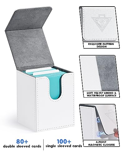 ZLCA Card Deck Box for MTG Yugioh TCG - White, Holds 100+ Cards, Secure Magnet Closure
