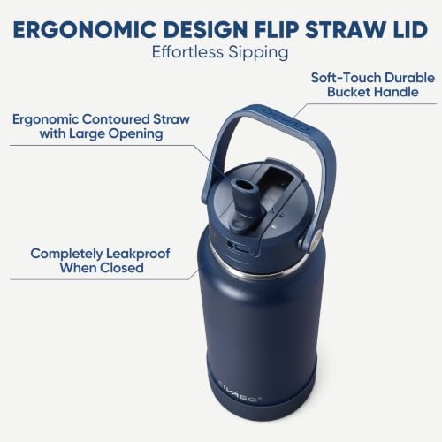 32 oz Insulated Stainless Steel Water Bottle with Removable Straw - Indigo Black