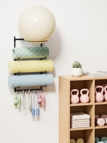 GIGIFTREE Wall Mount Yoga Ball & Mat Organizer - Adjustable Storage Rack