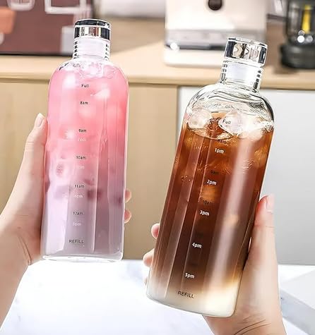 500ml Transparent Glass Water Bottle with Time Scale and Leakproof Lids - Creative Girls Drinking Cup