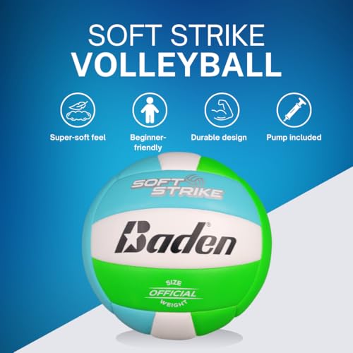 Recreational Volleyball - Soft Strike Cushioned Synthetic Leather Ball - Blue Green White - Indoor Outdoor - Official Size