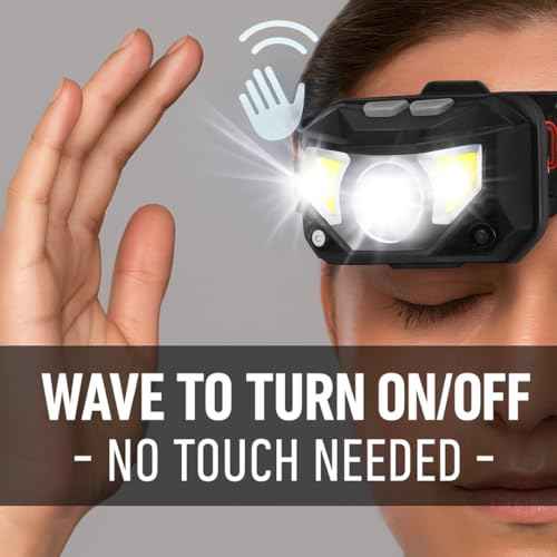 Keeble Outlets Headlamp Flashlight ? 1200 Lumen Ultra-Bright LED Rechargeable Head Lamp with White & Red Light ? Waterproof Motion Sensor Headlights for Camping, Running, Hiking & Fishing (2 Pack)