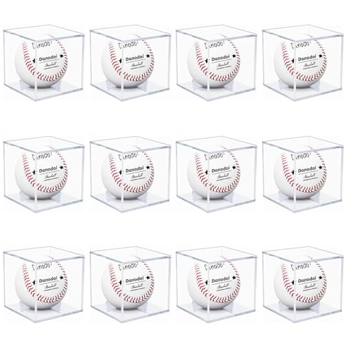 12 Pack Baseball Display Case UV Protected Acrylic Clear Baseball Holder Square Cube Ball Protector Memorabilia Autograph Display Box for Official Size Baseball