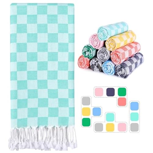 Checkered Plaid Turkish Beach Towel Vacation Essentials Blanket Sand Free Quick Dry Oversized Thin Cloud Clearance Alaska Cruise Summer Accessories Beach Gift Must Haves Gear Stuff Travel Gadgets