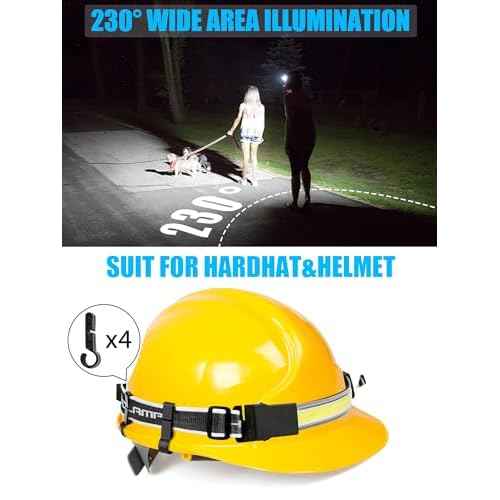 LED Headlamp Flashlight, 1000L 230¡Æ Broadbeam Headlight, USB C Rechargeable Head Lamp with Red Taillight, Lightweight Waterproof Headlamps for Camping Running Hiking, Hard Hat Headlamp 1Pack