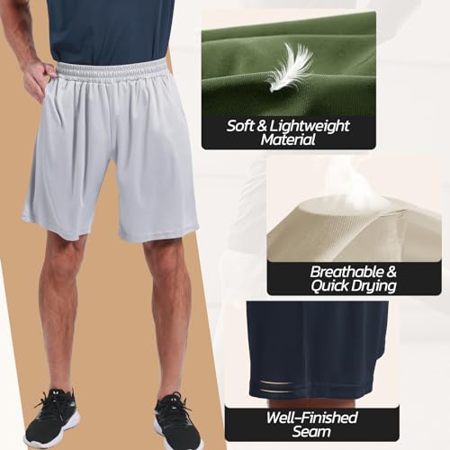 Men's Athletic Shorts 3 Pack - Quick Dry Gym Shorts with Pockets, S-6XL - Dark Grey