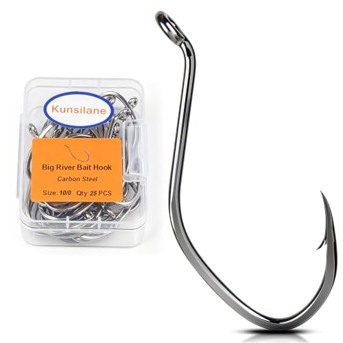 25PCS Large Offset Fishing Hooks for Catfish — Heavy Duty Bait Hooks 10/0