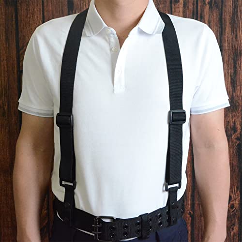 Nylon Police Suspenders for Duty Belt Tactical Harness with 4 Loops Black