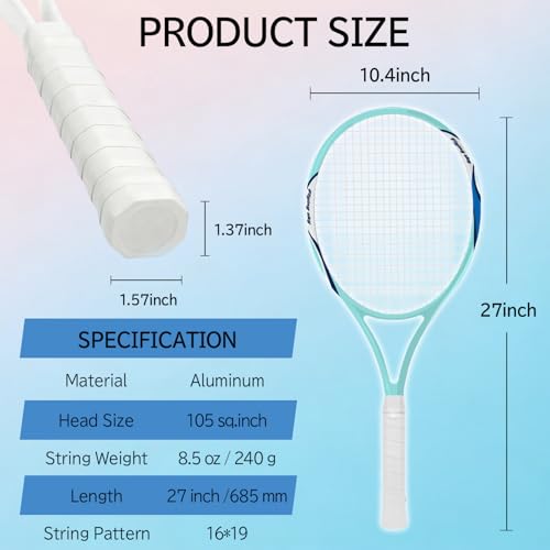 Blue and White Tennis Racket Set for Adults - 27 Inch, 2 Pack with Balls, Bag & Grip Tape — Beginner Friendly