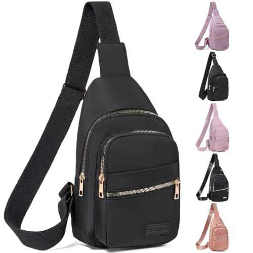Small Crossbody Sling Backpack Sling Bag for Women, Chest Bag Daypack Fanny Pack Cross Body Bag for Outdoors Hiking Traveling - Gold Zipper