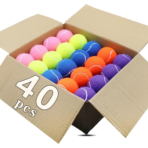 Multi-Color 40 Pack Tennis Balls for Practice & Dog Play - Durable Rubber & Felt
