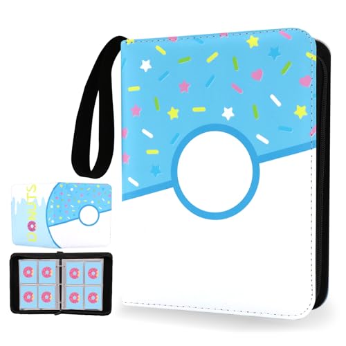 Blue Donut Card Binder for Trading Cards - Holds 400 Cards, Zipper Closure & Removable Pages