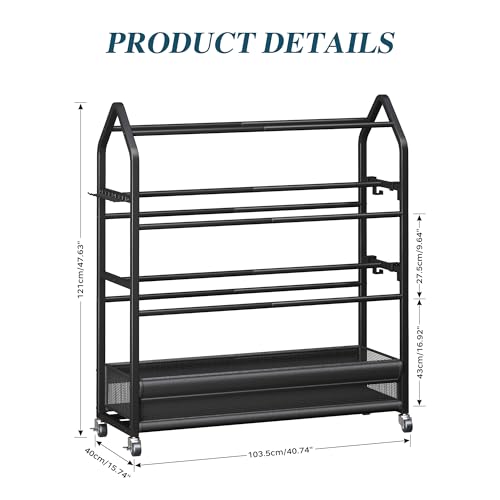 Homeiju Sports Equipment Organizer with 4-Tier Ball Storage & Hooks