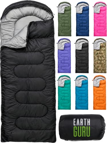 Earth Guru Panther Black 3-Season Sleeping Bag - 50-80°F, Lightweight & Waterproof