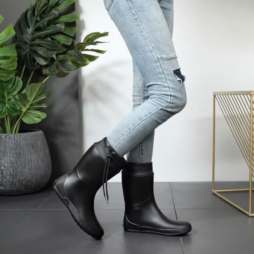 Asgard Women's Mid Calf Rain Boots - Lightweight Gardening Shoes, Black, 8-8.5 / 9.8" Shaft