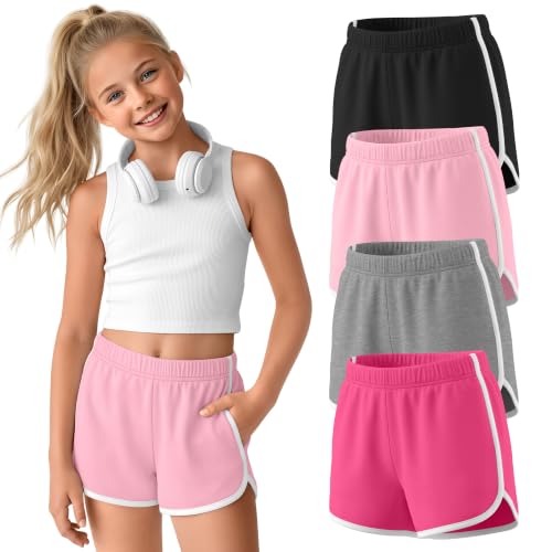 4 Pack Girls' Athletic School Shorts - Comfortable Polyester Cotton Spandex