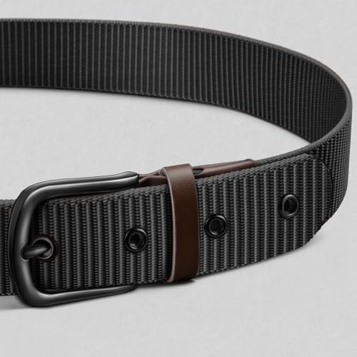 Men's Black Nylon Web Golf Belt 1.5-Inch with Metal Eyelets, 34-36 Inch Waist - Adjustable, Gift Boxed