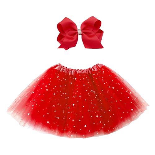 Girls Tutu Skirt for Dance & Party - Red Sequin, 3 Layers Tulle, Ballet Costume