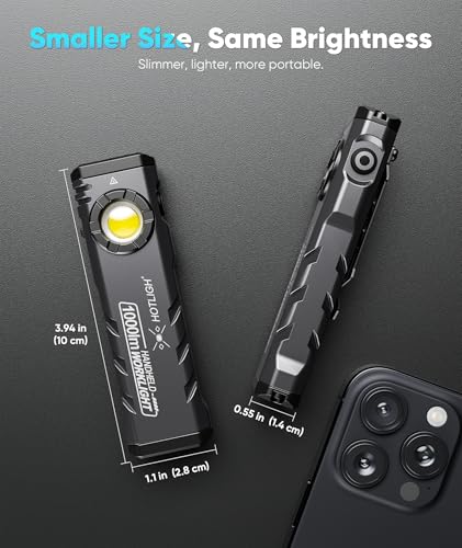 Rechargeable LED EDC Flashlight 1000 Lumens with Magnetic Base & Turbo Mode