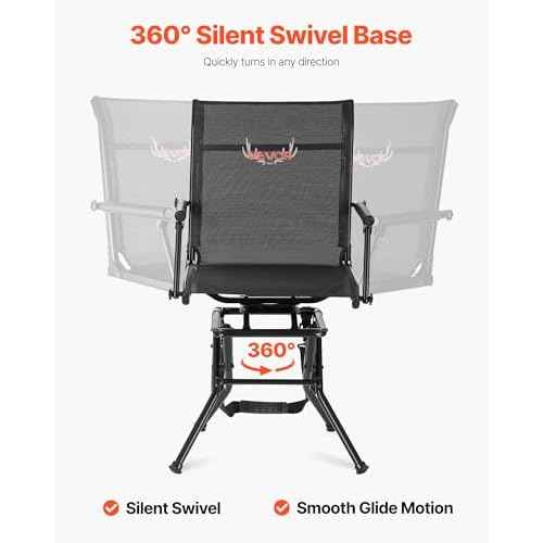 VEVOR Hunting Chair, 360¡Æ Silent Swivel, Foldable Lightweight Portable Blind Chair, Heavy-Duty Steel Frame Ground Stool Seat, with Armrest, Adjustable Carry Strap, 300 Lbs Capacity for Fishing Camping