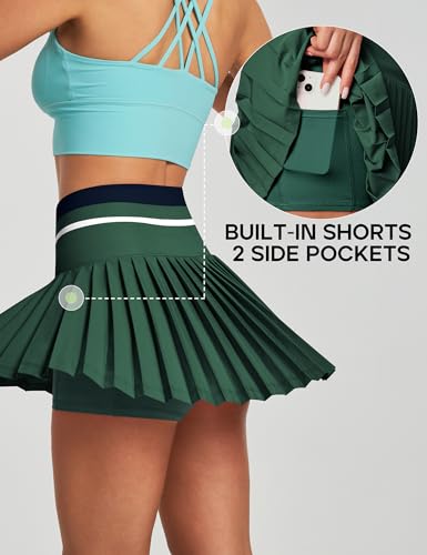 Heathyoga Pleated Tennis Skirt with Pockets for Women High Waisted Golf Athletic Skirt - Field Green Medium