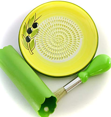 Ceramic Garlic Grater Plate Set - Food Zester with Peeler & Brush, 4 Pieces