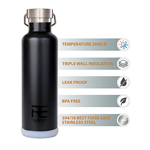Insulated Water Bottle 25oz with Straw and Bonus Lids - Leak Proof Vacuum Flask for Hot Cold Drinks