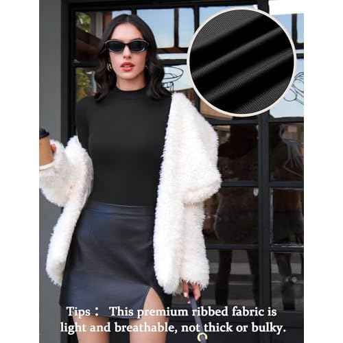 Ekouaer Mock Turtle Necks Tops for Women Long Sleeve Ribbed Shirts Thermal Slim Fit Lightweight Undershirts S-XXL