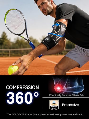 SoloEver Black Copper Elbow Compression Sleeve for Tennis Elbow, Tendonitis - L