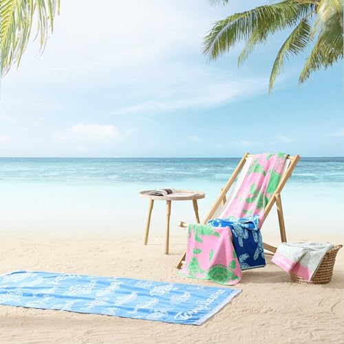 Beach Towel Set 2 Pack Cotton Velour Blue - Oversized, Soft & Absorbent