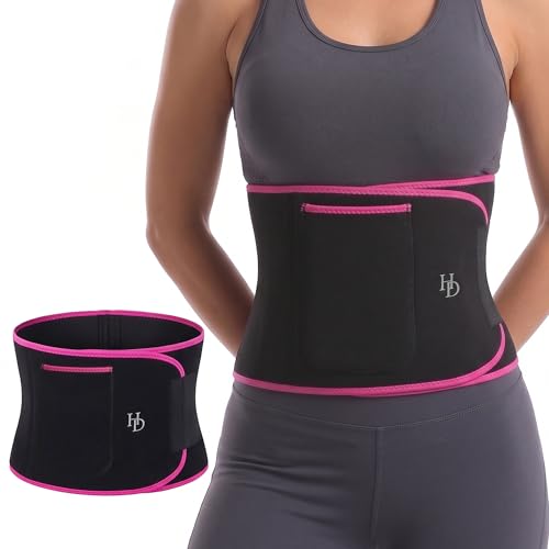 Large Black Pink Sweat Waist Trainer for Women & Men - Belly Fat Stomach Wrap
