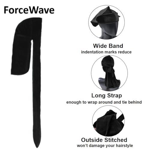 ForceWave Velvet Durags for Men & Women Pack of 4 - Black Grey Baby Blue Purple