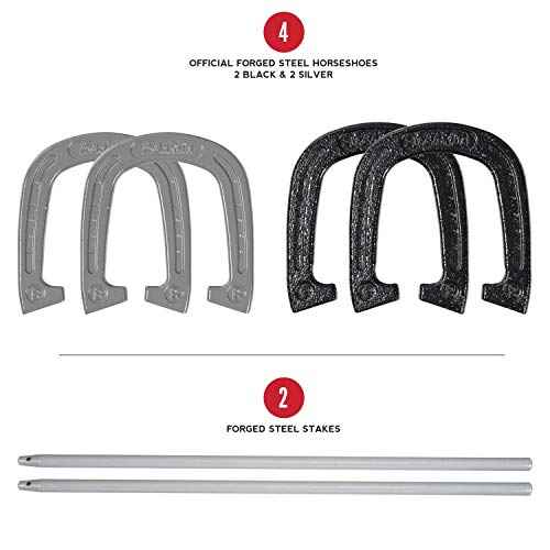 Franklin Sports Horseshoes Sets - Metal Horseshoe Game Sets for Adults + Kids - Official Weight Steel Horseshoes - Beach + Lawn Horseshoes Sets - Sets Include (4) Horseshoes and (2) Ground Stakes
