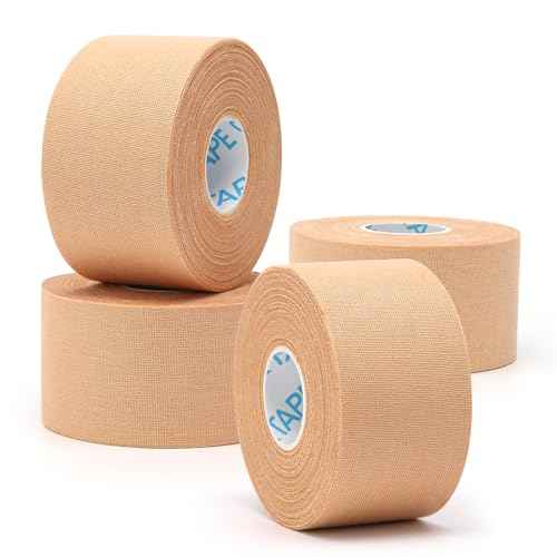 OK TAPE 4 Rolls Athletic Tape, Sports Tape for Injuries, Rigid, Easy Tear Medical Tape, Wrist Tape, No Sticky Residue | Secure Ankle, Finger, Knee- 1.5inch x 15yards (Beige)