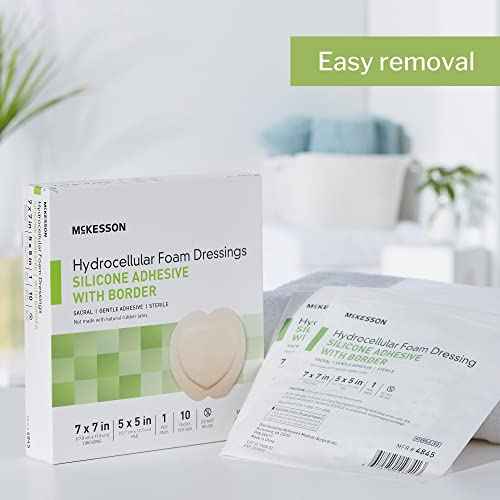 McKesson Hydrocellular Foam Dressings, Sterile, Silicone Adhesive with Border, Dimension 7 in x 7 in, Pad 5 in x 5 in, 10 Count, 1 Pack