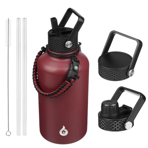 64oz Insulated Water Bottle with Straw Lid - Brick Red, Half Gallon Hydration Jug