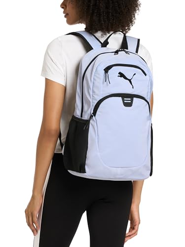 PUMA Women's Poppy Backpack in Memory Cloth with Laptop Sleeve & Water Bottle Pocket - Black/Silver