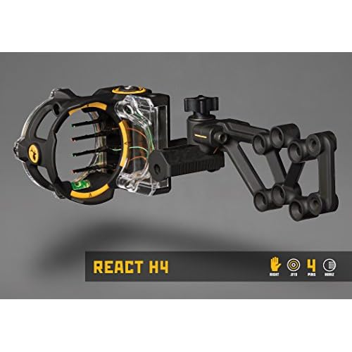 Trophy Ridge React H4 Bow Sight - 4 Pin Sight, Tool Less Windage and Elevation Adustability, 2nd Axis Leveling, Adjustable Click Light