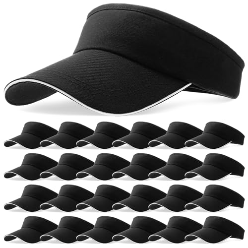 24 Pcs Sun Visors for Women & Men Tennis Sun Hat Visor Black One Size