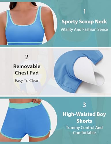 Women's Sporty Bikini Set with Color Block Trim and Removable Padding