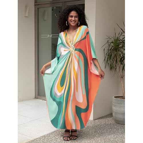 Women 2025 Summer Kaftan Dresses Plus Size Bathing Suit Cover Up Moo Moos Beach Dress for Swimwear Caftan Dress
