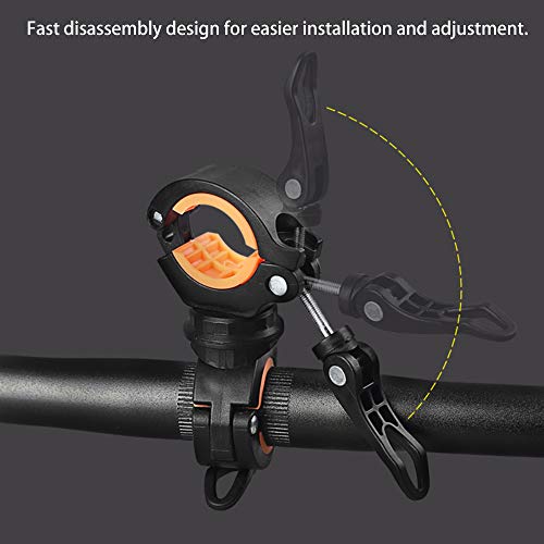 COSOOS 2 Pack Bicycle LED Light Mount Holder - Orange & Black, 360° Rotation Clip Clamp for Flashlight, Cycling, Riding