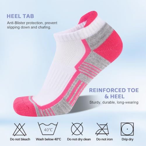 Heatuff 7 Pairs Cotton Ankle Socks for Women Running Athletic Cushioned Low Cut Sports Socks - White, Size 7 Pairs