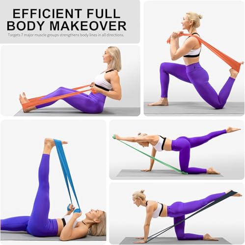 Resistance Bands Set 6.9FT Long Non-Latex Exercise Bands for Yoga Pilates & Rehab - Orange, Blue, Purple