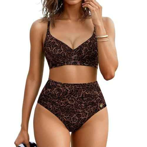 Popilush High Waisted Bikini Sets for Women Tummy Control Shapewear Swimsuit Ruched Push Up Two Piece Bathing Suit