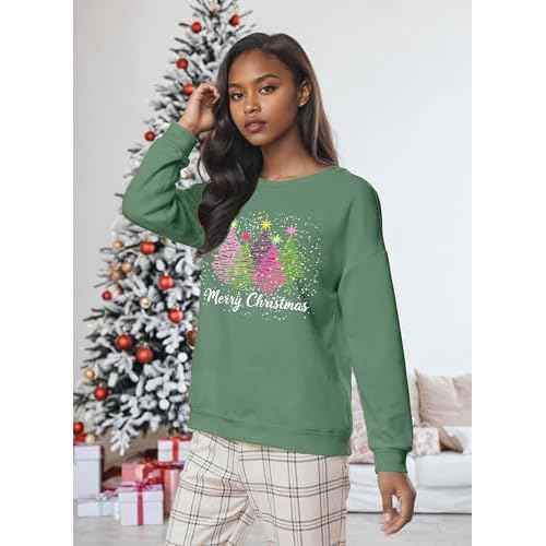 Christmas Sweatshirts for Women Christmas Tree Long Sleeve Shirt Merry Xmas Holiday Sequin Pullover Tops