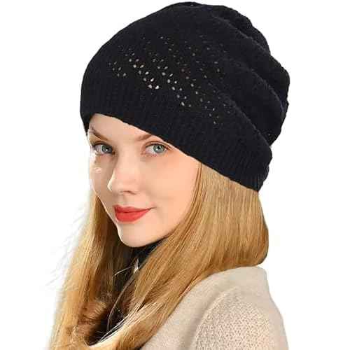Thin Crochet Beanie Hat for Women Summer Winter Fall Mesh Slouchy Knit Hats Lightweight Crochet Caps