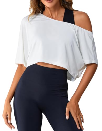 Women's Off Shoulder Yoga Crop Top Activewear T-Shirt