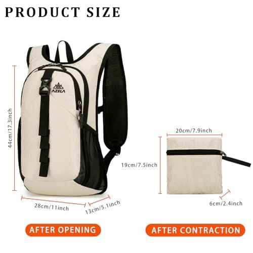 15L Small Hiking Backpack Foldable Ultralight Trekking Camping Outdoors Backpack for Women Men (beige)