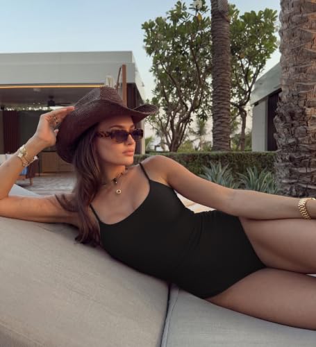 Women’s Black Medium Tummy Control One-Piece Swimsuit with Crisscross Backless Design